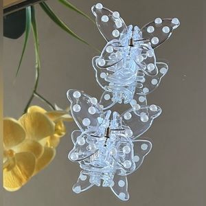 2 large butterfly claw clips clear w/plastic pearls cute hair accessories new!